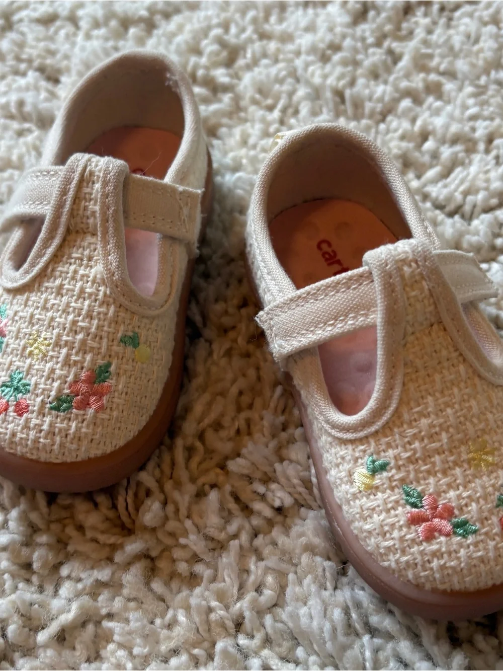 Carter’s Toddler Girls Floral Mary Jane Shoes Cream Embroidered Size 5
